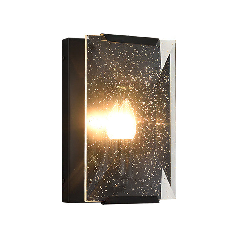 Modern Black/Brass Rectangular Sconce Light With Clear Faceted Crystal And 1 Bulb