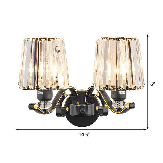 Modern Clear Glass Conic Wall Lamp - 1/2-Bulb Black Sconce Lighting With Crystal Decor