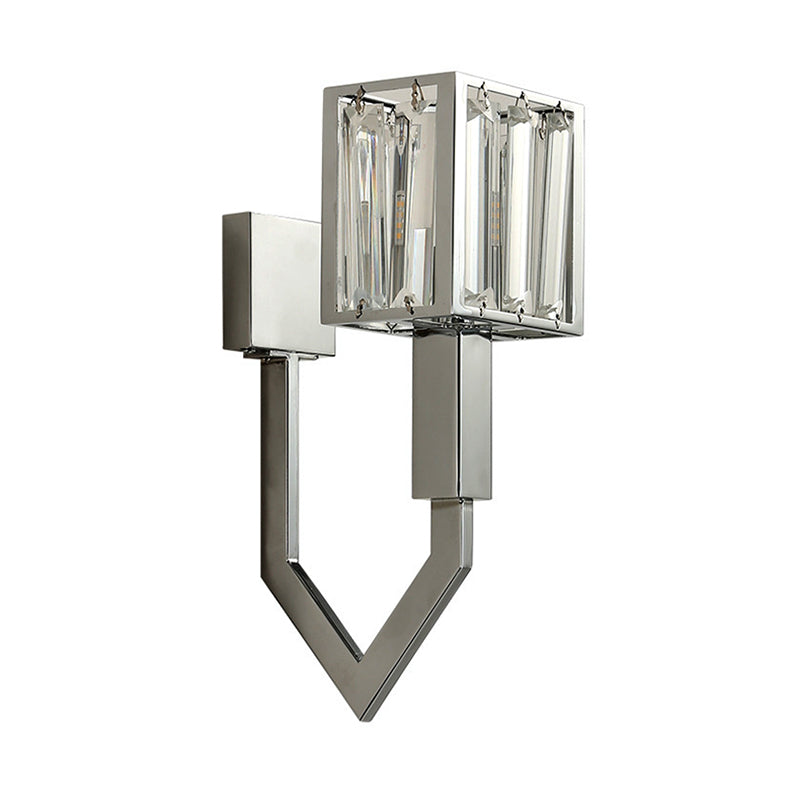 Modern Rectangular Wall Sconce - Chrome Finish With Clear Crystal Accent