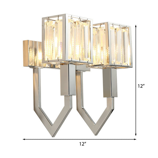 Modern Rectangular Wall Sconce - Chrome Finish With Clear Crystal Accent