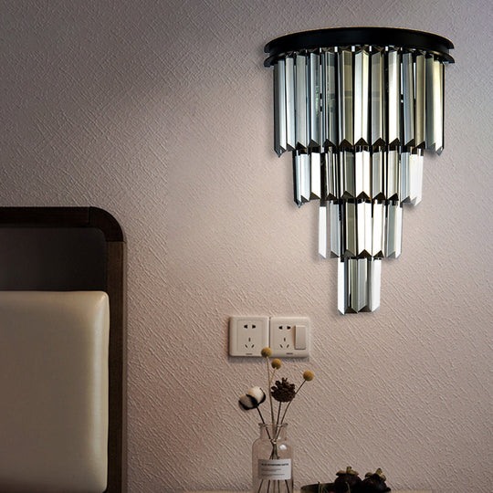 Modern Clear/Amber Layered Wall Light Sconce With Crystal Accents - 2-Light Mounted Lamp For Living