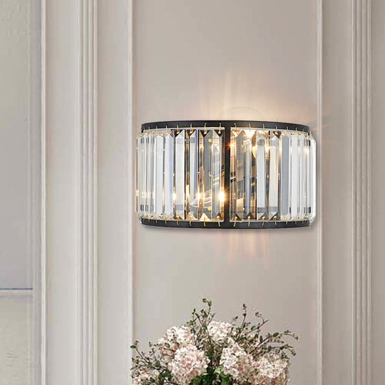 Modern Metal Wall Sconce With Dual Bulbs Crystal Block & Black/Gold Finish Black