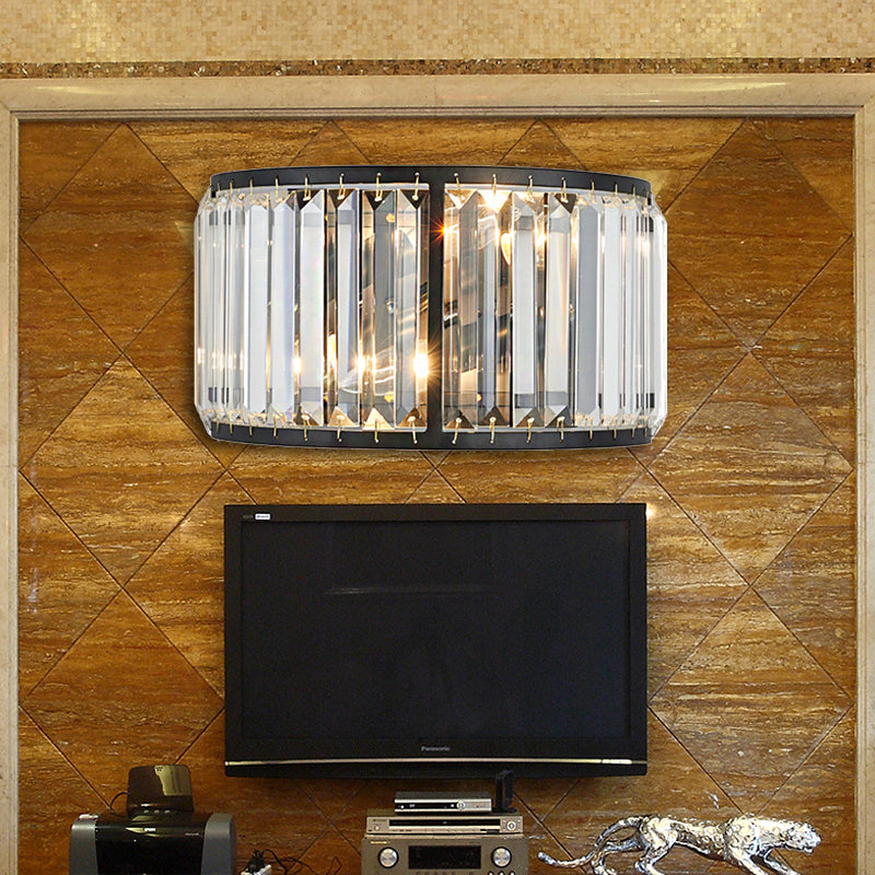Modern Metal Wall Sconce With Dual Bulbs Crystal Block & Black/Gold Finish