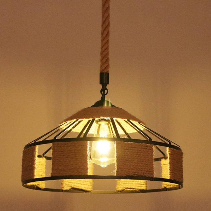 Hemp Rope Industrial Ceiling Pendant Light - Flaxen Single Hanging Fixture For Restaurants / B