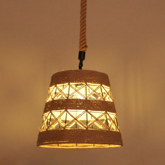 Hemp Rope Industrial Ceiling Pendant Light - Flaxen Single Hanging Fixture For Restaurants / C