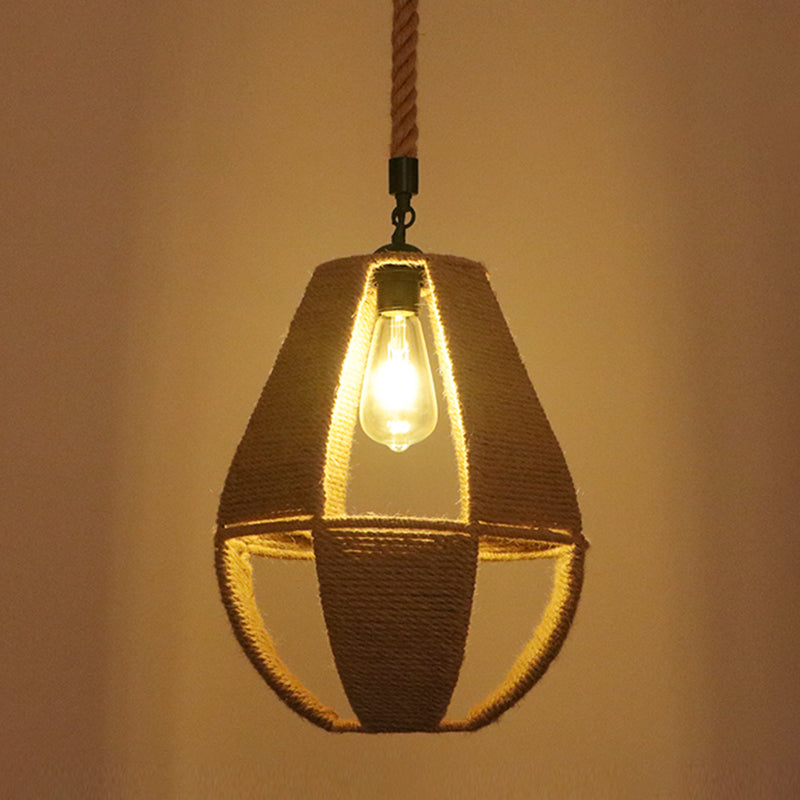 Hemp Rope Industrial Ceiling Pendant Light - Flaxen Single Hanging Fixture For Restaurants / N