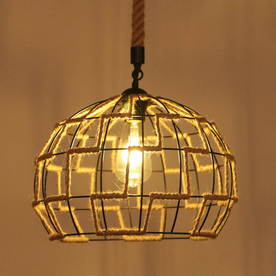 Hemp Rope Industrial Ceiling Pendant Light - Flaxen Single Hanging Fixture For Restaurants / K