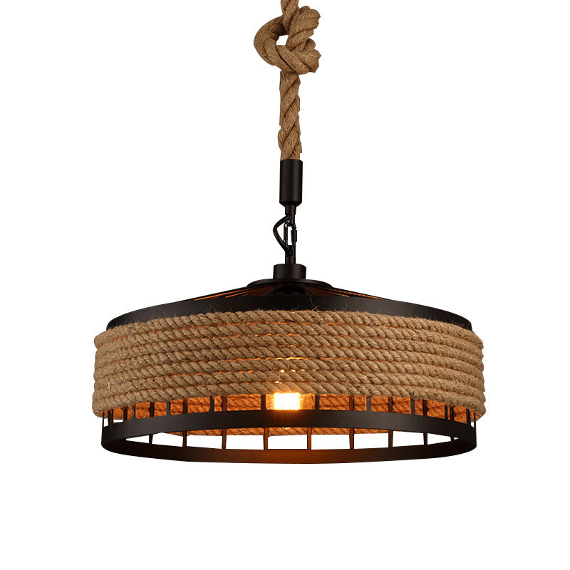 Hemp Rope Yurt Hanging Light - Rustic Pendant Fixture In Black / 12’