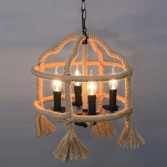 Rustic Hemp Rope Hanging Lamp Vintage Single-Bulb Pendant For Restaurants - Brown / L