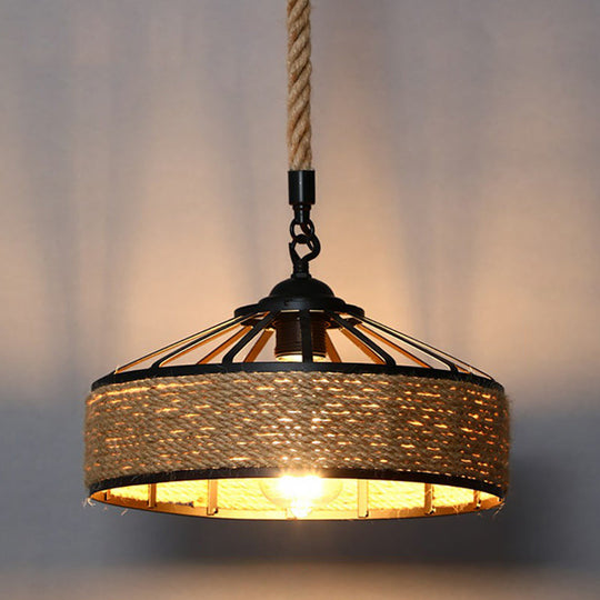 Rustic Hemp Rope Hanging Lamp Vintage Single-Bulb Pendant For Restaurants - Brown / B