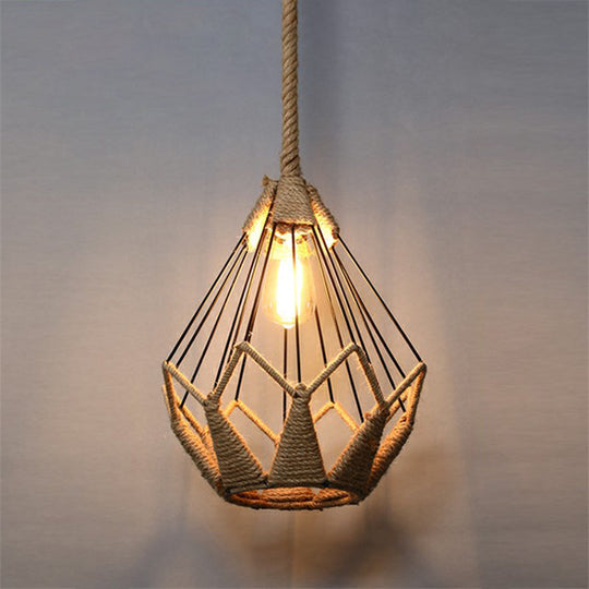 Rustic Hemp Rope Hanging Lamp Vintage Single-Bulb Pendant For Restaurants - Brown / N