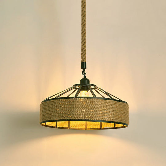 Hemp Rope Pendant Light - Antique 1-Light Fixture In Brown For Restaurants / C
