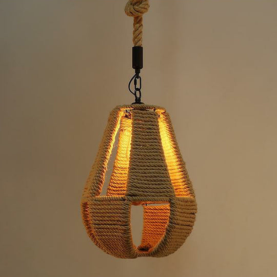 Hemp Rope Wrapped Ceiling Pendant Light - Industrial Single-Chain Design Brown Finish / B