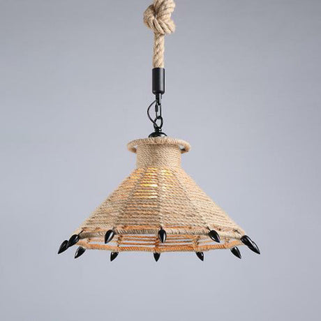 Hemp Rope Industrial Ceiling Light In Brown For Restaurants - Elegant Pendant Lighting / H