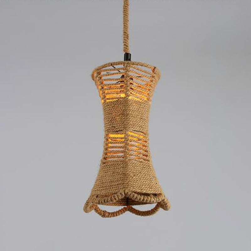 Hemp Rope Wrapped Ceiling Pendant Light - Industrial Single-Chain Design Brown Finish / F
