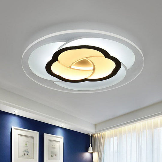 Modern Metallic Led Flush Ceiling Light Fixture With Clear Floral Design - Ideal For Living Room