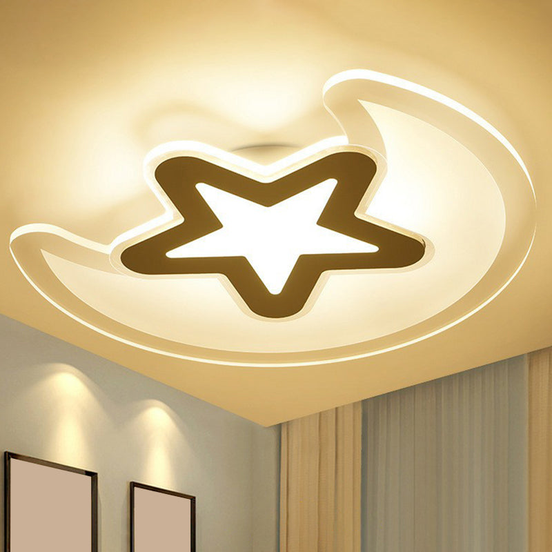 Modern Led Flushmount Ceiling Light For Kindergarten - Clear Crescent And Star Acrylic Flush Mount