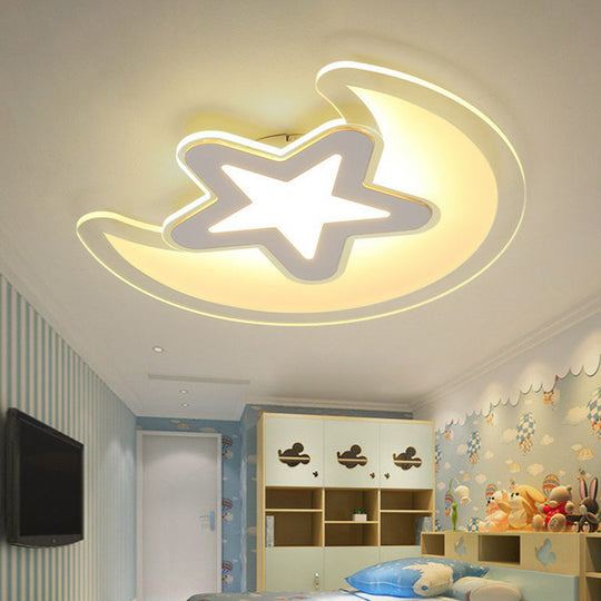 Modern Led Flushmount Ceiling Light For Kindergarten - Clear Crescent And Star Acrylic Flush Mount /