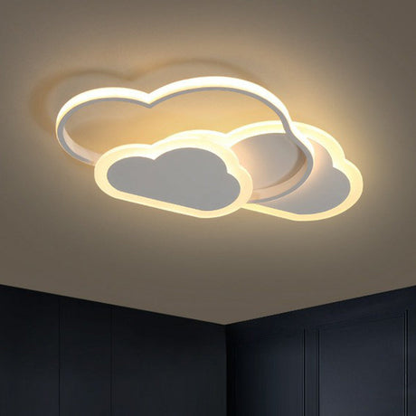 Minimalist White Led Flush Mount Fixture For Kids Bedroom - Metallic Cloud Design / 10 Warm