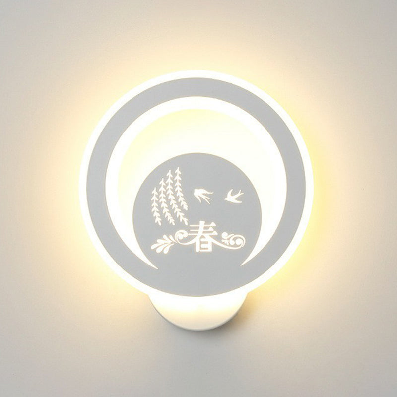 Modern Circular Sconce Lighting: Acrylic Led Wall Light Fixture In White For Living Room / D
