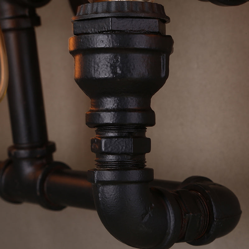 Antique Iron Wall Mount Pipe Lighting 6-Head Black Light For Restaurants
