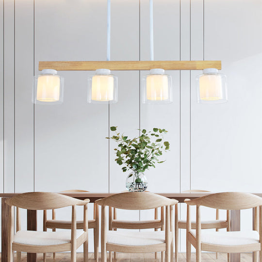 Japanese White Glass Cylinder Led Island Pendant Ceiling Light For Dining Room