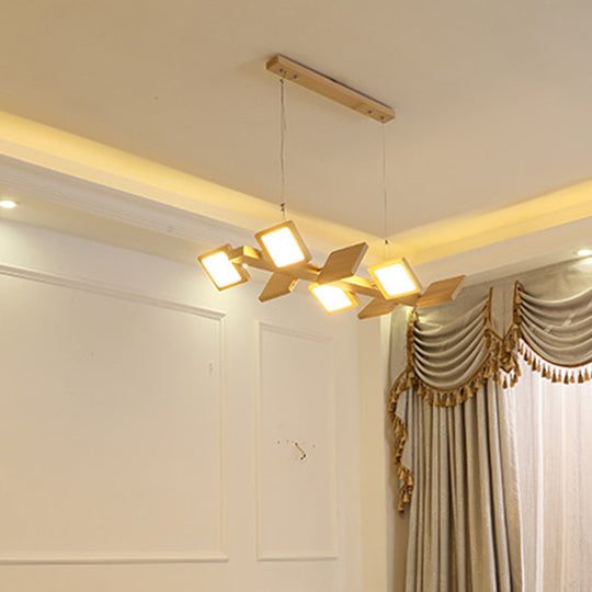 Japanese Wood Square Led Pendant Light- Modern Restaurant & Island Lighting With Acrylic Shade 8 /