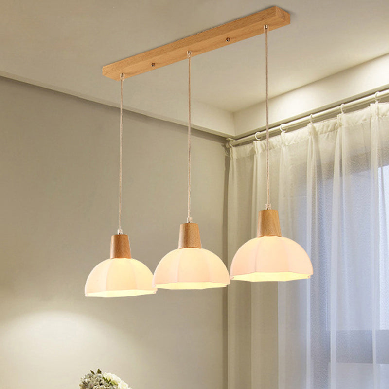 Nordic Style White Glass Ceiling Lamp With 3 Bulbs For Dining Room