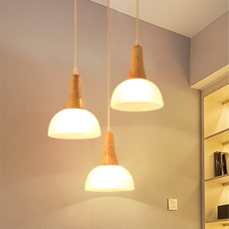 Contemporary White Glass 3-Headed Hanging Light For Dining Room Ceiling / D Round