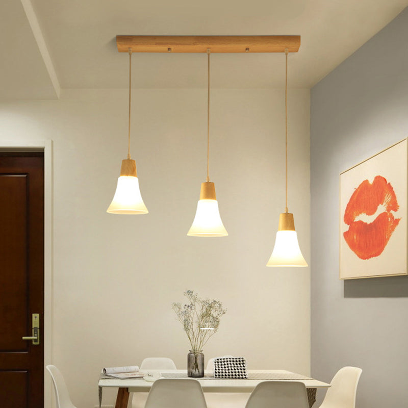 Contemporary White Glass 3-Headed Hanging Light For Dining Room Ceiling / E Linear