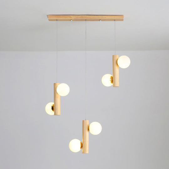 Contemporary Modo Light Cream Glass Pendant In Wood For Dining Room 6 /