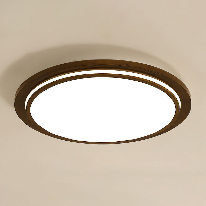 Round Led Wood Bedroom Ceiling Light In Brown / 23 Natural