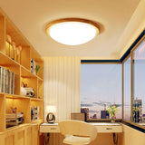 Japanese Led Wood Flush Mount Ceiling Light With Acrylic Shade