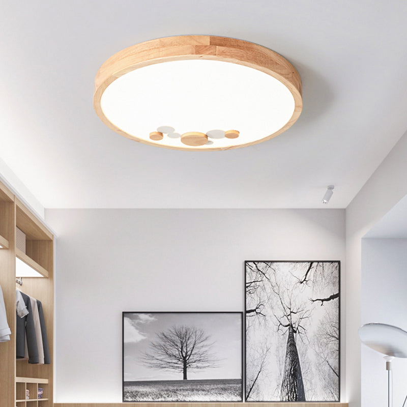 Wood Bedroom Led Circle Flush Mount Ceiling Light White / 10’ Warm