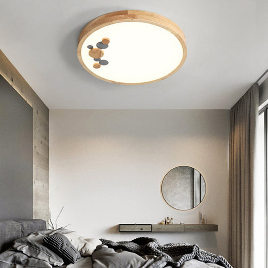 Wood Bedroom Led Circle Flush Mount Ceiling Light Grey / 10’ Warm