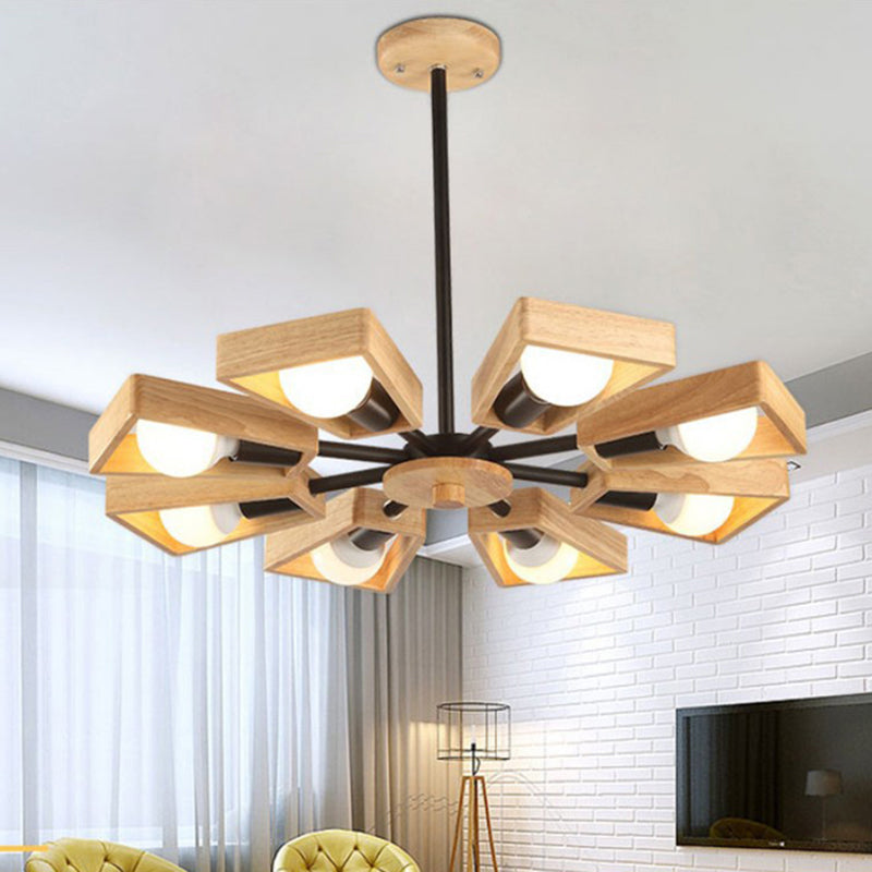 Minimalist Wood Suspension Chandelier For Living Room - Trapezoid Frame Design 8 / Black