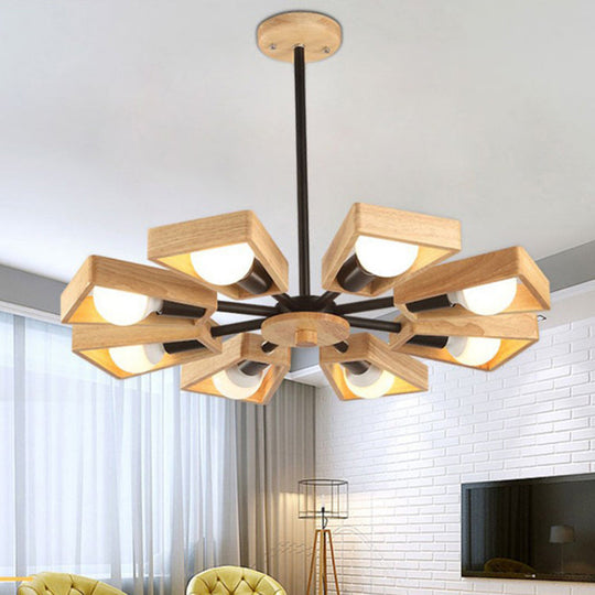 Minimalist Wood Suspension Chandelier For Living Room - Trapezoid Frame Design 8 / Black