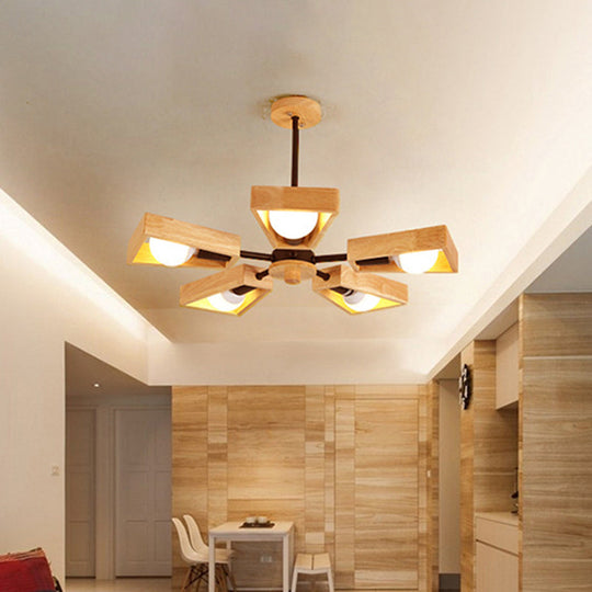 Minimalist Wood Suspension Chandelier For Living Room - Trapezoid Frame Design