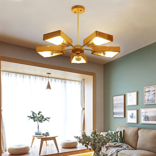 Minimalist Wood Suspension Chandelier For Living Room - Trapezoid Frame Design 5 / White