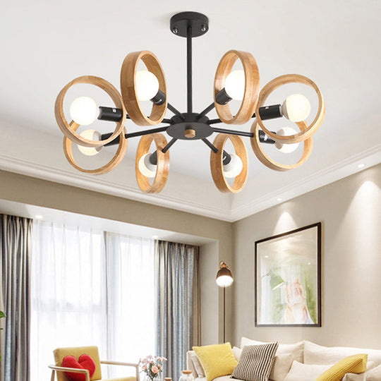 Sleek Wooden Circle Chandelier Pendant Light For Bedroom Decor 8 / Black