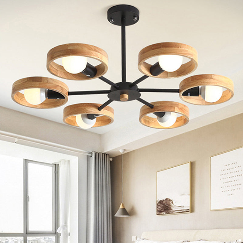 Sleek Wooden Circle Chandelier Pendant Light For Bedroom Decor 6 / Black