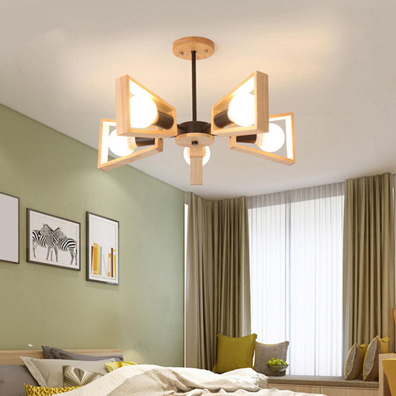 Nordic Style Wooden Fan-Shaped Chandelier For Dining Room Lighting