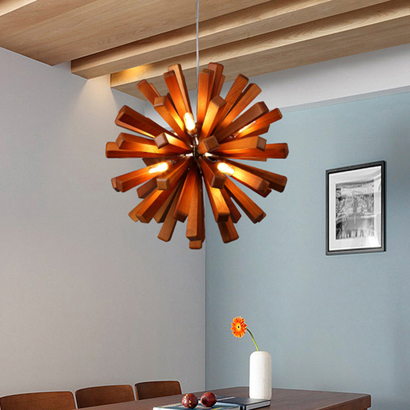 Nordic Style Wood Dandelion Chandelier For Restaurant Lighting