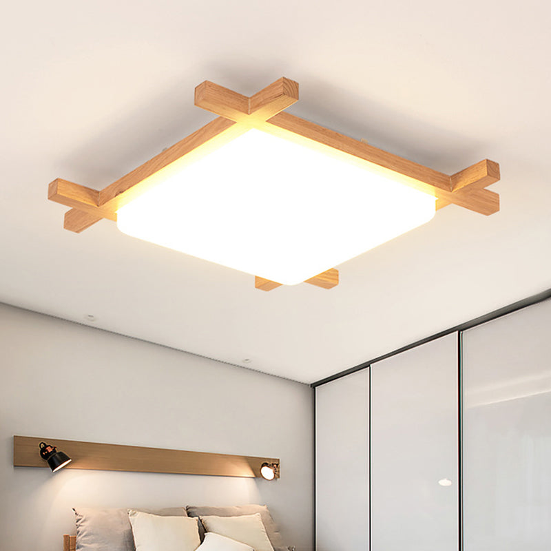 Sleek Wood Led Flush Mount Lighting With Acrylic Shade For Minimalist Bedrooms / 16 Warm