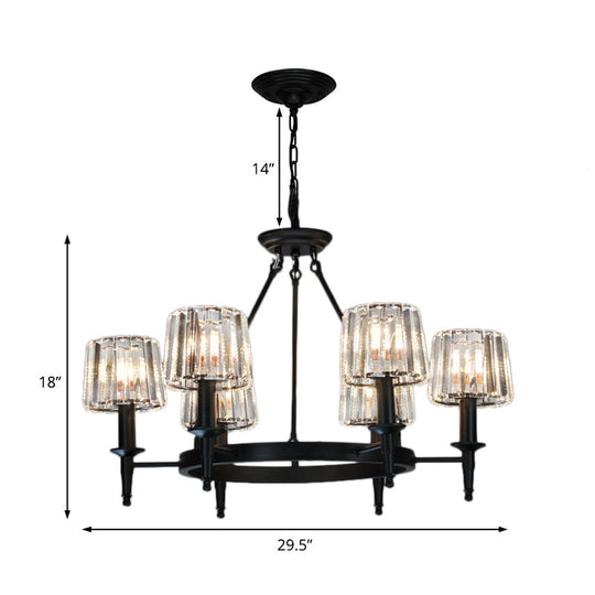 Contemporary Crystal Circle Chandelier Lamp With 6/8 Bulbs - Black Hanging Pendant Light For Living