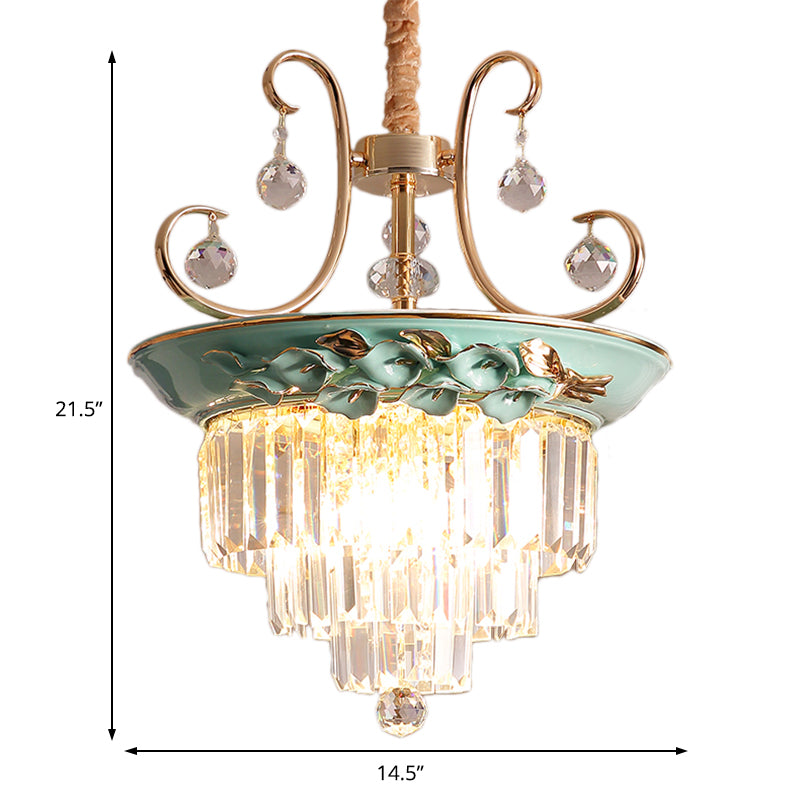 Retro Crystal 3-Head Green Tiered Pendant Chandelier - Perfect For Living Room