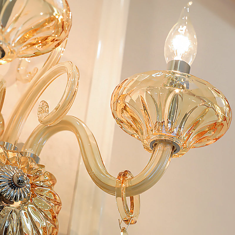 Stylish Vintage Amber Crystal Wall Sconce - 2 Head Chrome Finish Lighting For Corridor