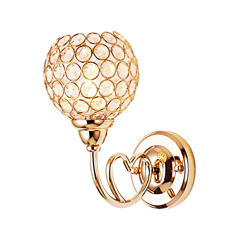 Modern Gold Wall Lamp With Globe Clear Crystal Sconce - 1-Head Light Fixture And Metal Heart-Shaped