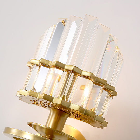 Contemporary Clear Crystal Prism Wall Lamp With Brass Backplate - 1 Light Fixture