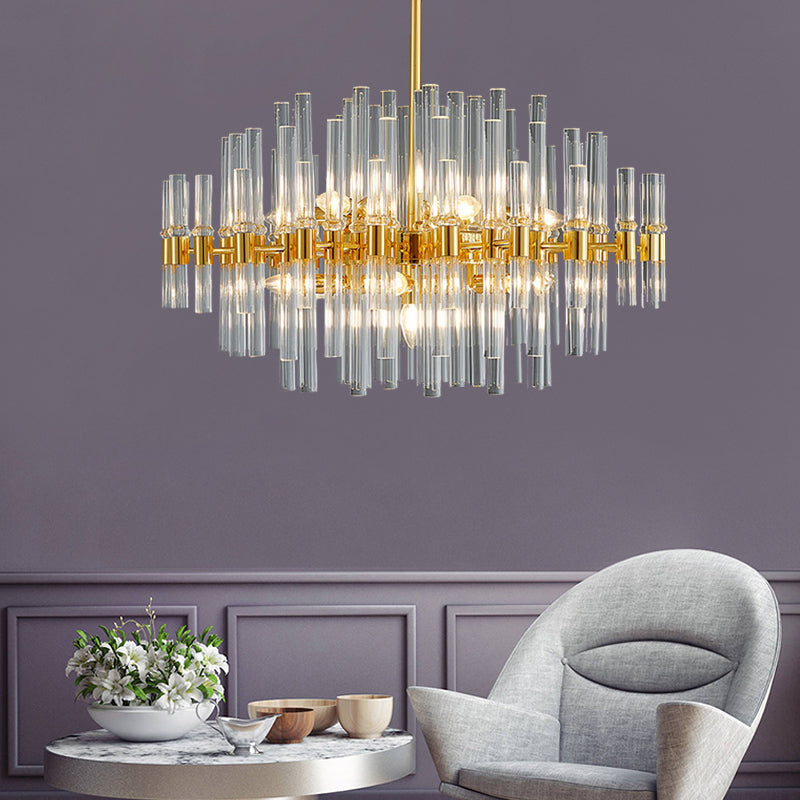 Modern Crystal Tube 5-Light Gold Oval Chandelier For Living Room